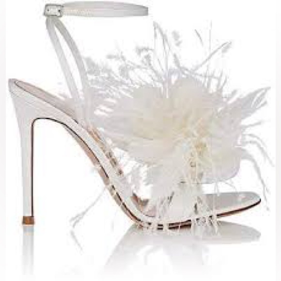 Gianvito Rossi Shoes - Gianvito Rossi Selah Off White Feather Embellished Satin Heels 39.5 US 8.5 - 9.5